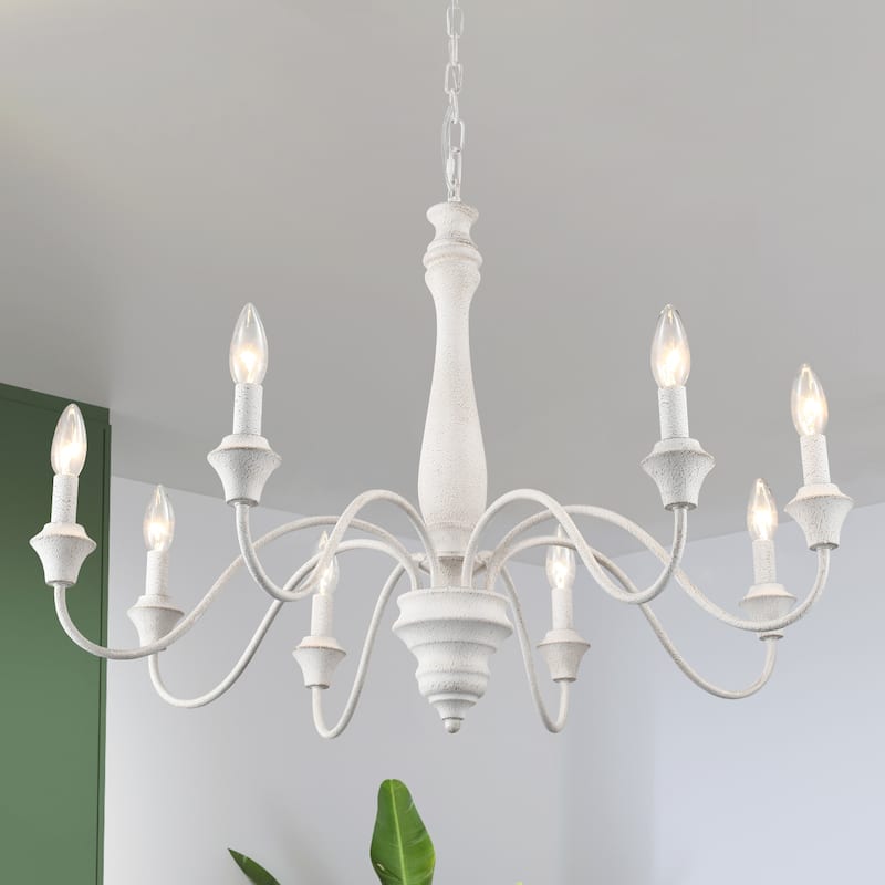 8-Light Farmhouse Candle Style Chandelier for Dining Room Living Room Bedroom Kitchen - W31.49"x H20.66" - Distressed White