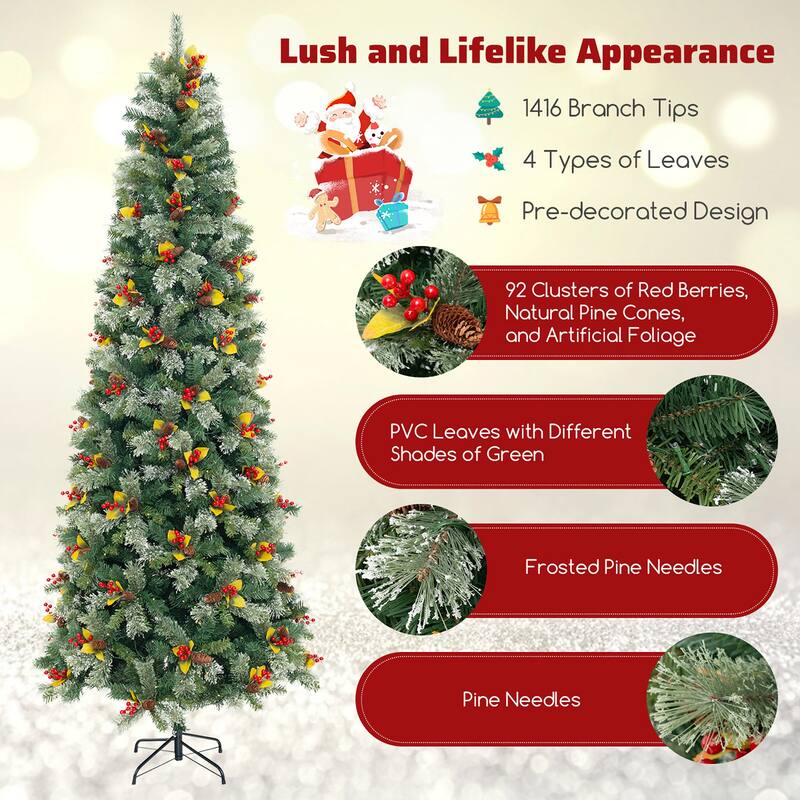 Gymax 5/7.5/9 FT Artificial Xmas Tree w/ 1416 Branch Tips 560 Warm