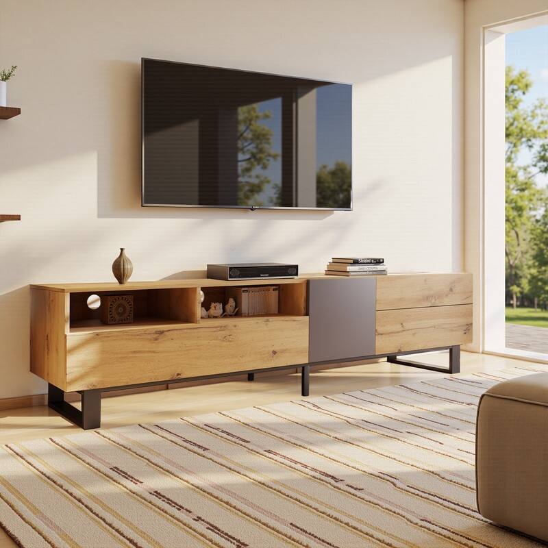 Modern TV Stand for TVs Up to 80", Media Console Entertainment Center with Double Storage & Drop-Down Door
