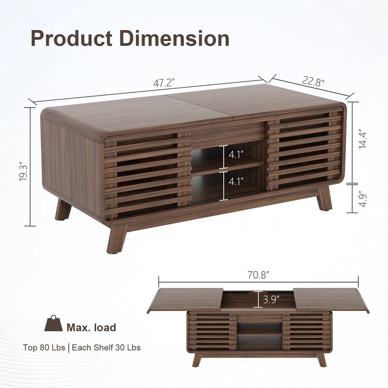 Gymojoy 47" Mid Century Modern Coffee Table with Sliding Door Storage, Walnut Center Table