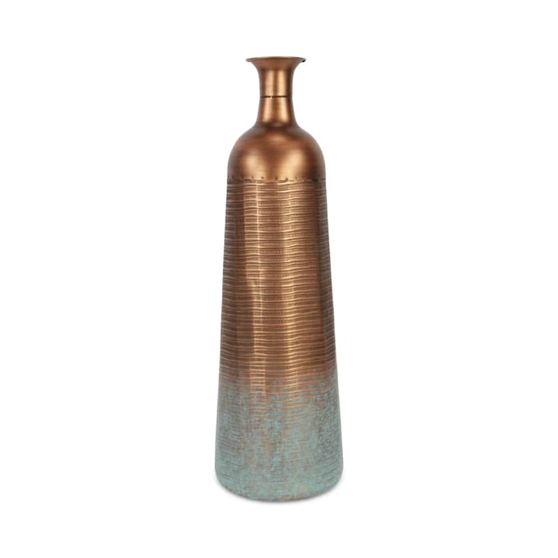 Large Handmade Striped Tapered Vase - 28.5" - Copper Finish