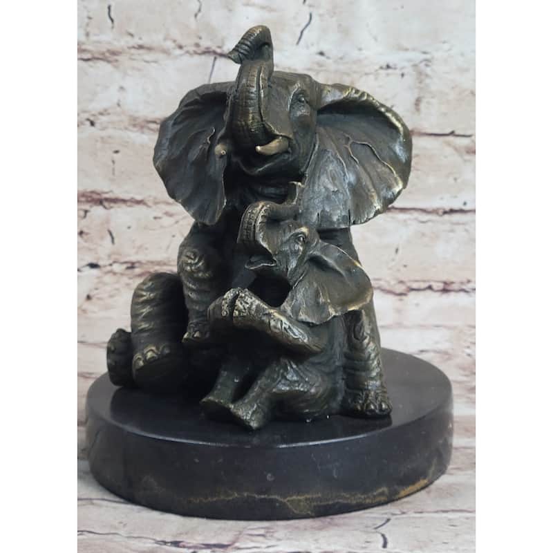 Bronze Sculpture Laughing Mother Imitative Elephant With Baby Calf Bronze Figurine Statue Decor