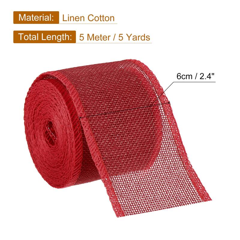Burlap Wired Ribbons, 2.4inch x 5yards Natural Burlap Weave Ribbon - Red
