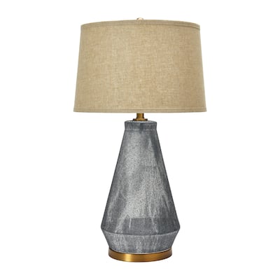Textured Blue Glaze Ceramic Table Lamp with Natural Linen Shade