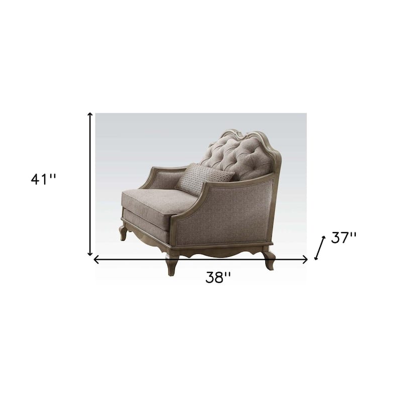 HomeRoots 38" Beige Fabric And Black Tufted Arm Chair - 37
