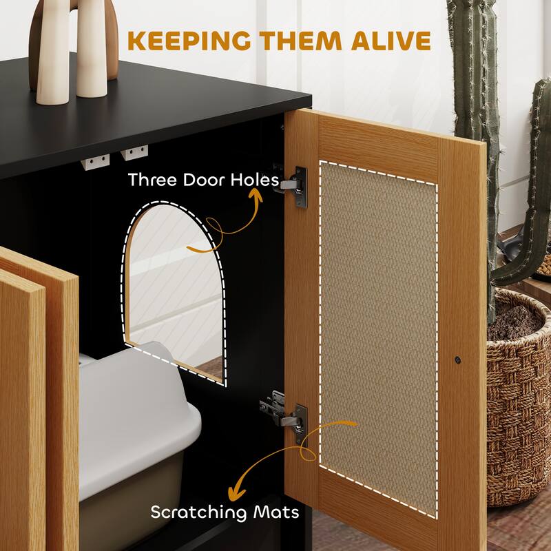 PawHut Double Cat Litter Box Enclosure, Hidden Litter Box Furniture for 2 Cats, Large Cat Box Furniture Side Table, Black