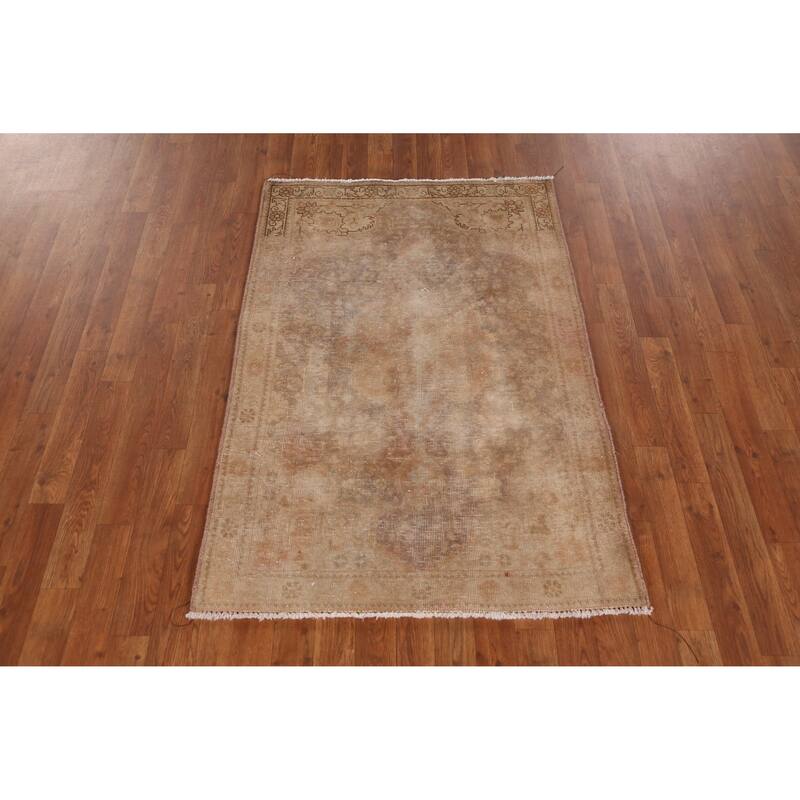 Hand Knotted Oriental 100% Wool Carpet Traditional Medallion Brown Tabriz Area Rug - 4' 7'' X 3' 1''