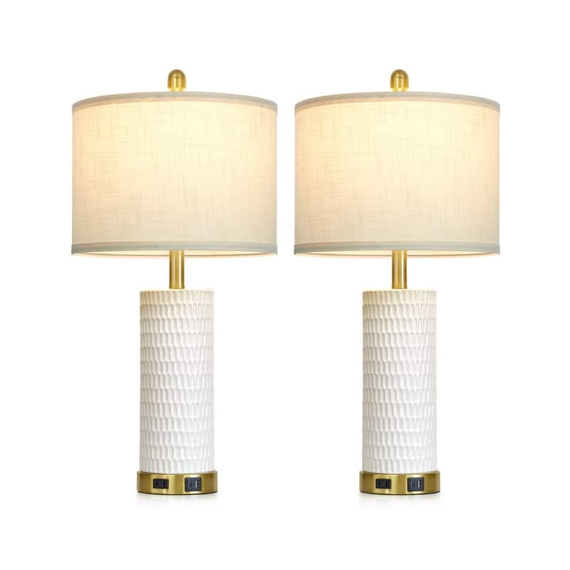 27'' White Elegant Table Lamps with USB-C Fast Charging, Ceramic Fixture(Set of 2 ) - 13'' x 13'' x 27''