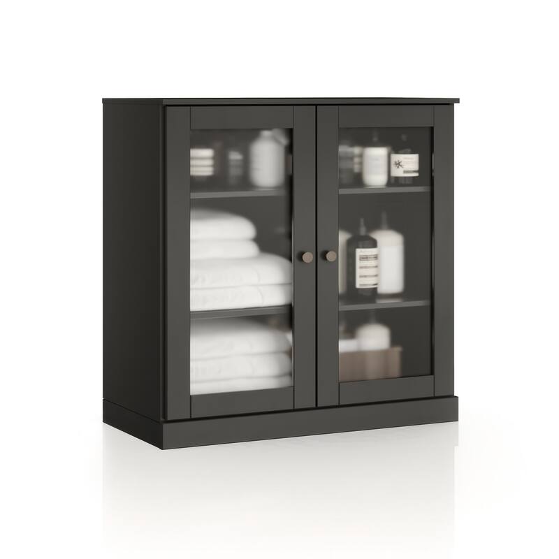 Palace Imports 100% Solid Wood 32" Bathroom Cabinet with Frosted Glass Doors and Adjustable Shelves
