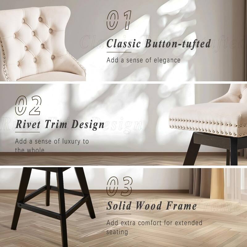 Tufted Swivel Velvet Rubberwood Nailhead Barstools (Set of 4)