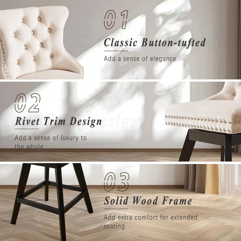 Tufted Swivel Velvet Rubberwood Nailhead Barstools (Set of 6)