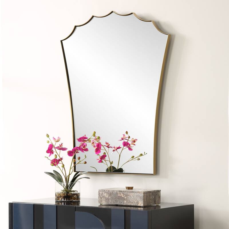 Monarch Scalloped Arched Vanity Mirror - 30.5" - Antique Brass Finish