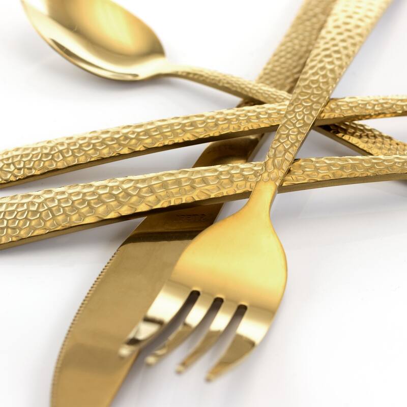 MegaChef Baily 20 Piece Flatware Utensil Set, Stainless Steel Silverware Metal Service for 4 in Gold
