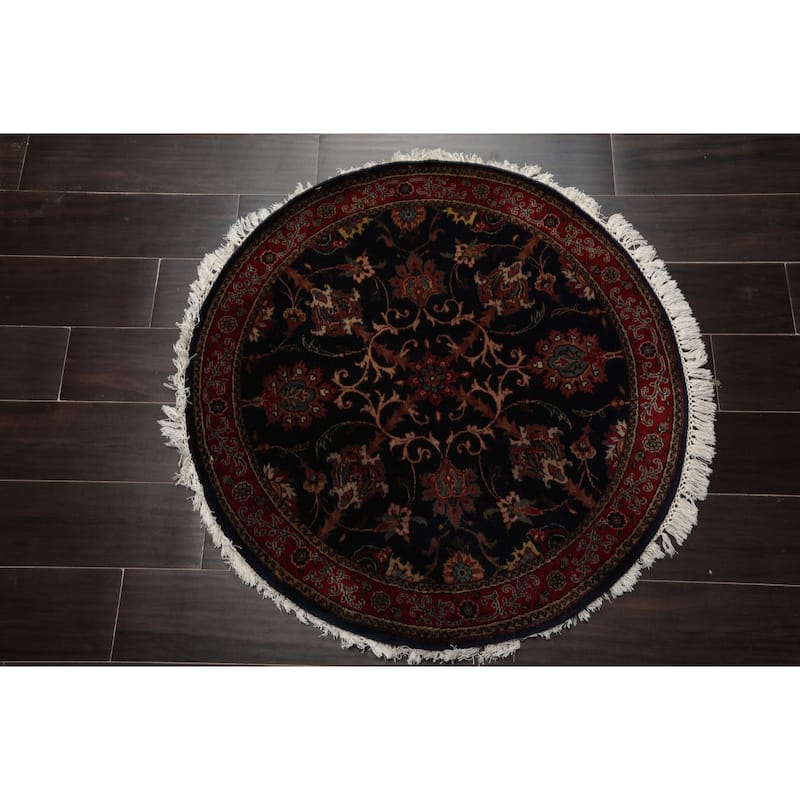 New Zealand Wool Midnight Blue Agra 2'11''x2'11'' Round Hand Knotted Traditional Rug - 2' 11'' x 2' 11''-Round