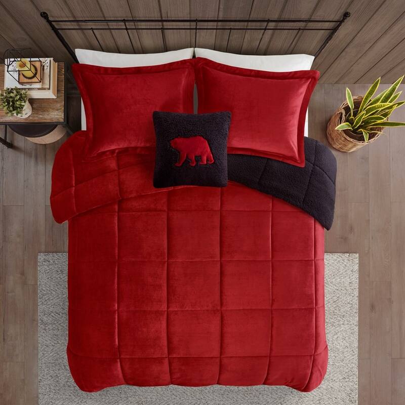 Full Queen Plush to Sherpa Down Alternative Comforter Set