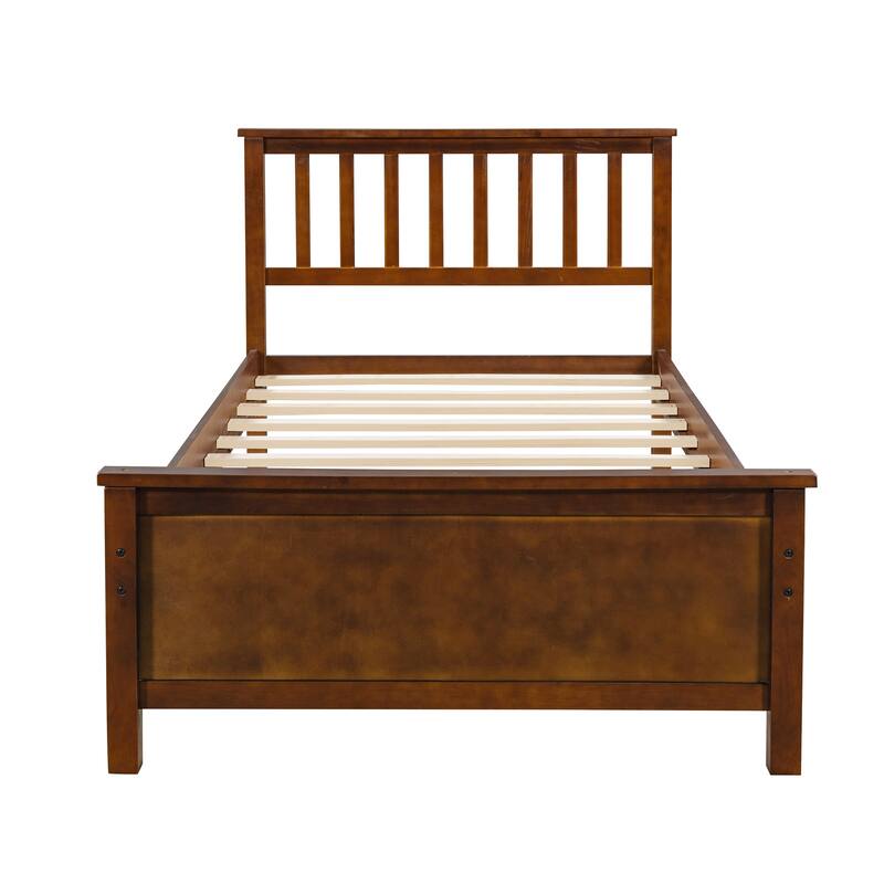 Twin Size Solid Wood Platform Bed with Headboard & Footboard