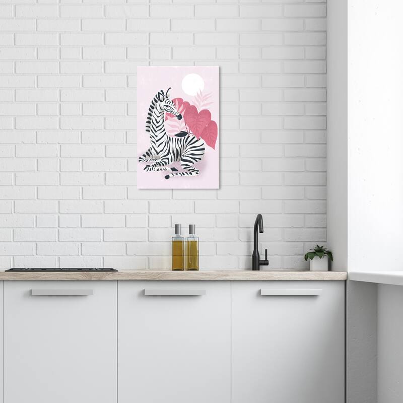 Wynwood Studio Canvas Animals Lounging Zebra Blush Pink and Modern & Contemporary Wall Art Canvas Print - 24 x 16