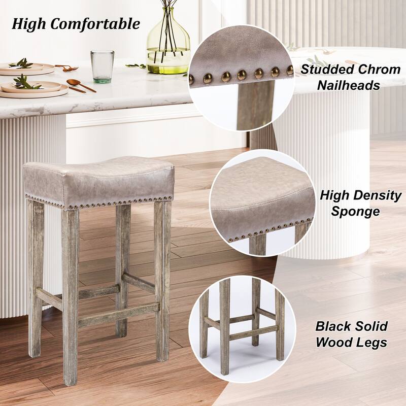 Counter Height Upholstered Bar Stools with Footrest Set of 2