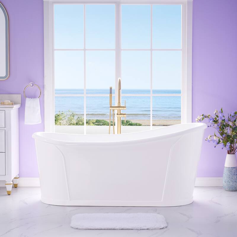 66'' W,68 GALLONS Freestanding Acrylic Soaking Bathtub With Drain And Overflow Holes
