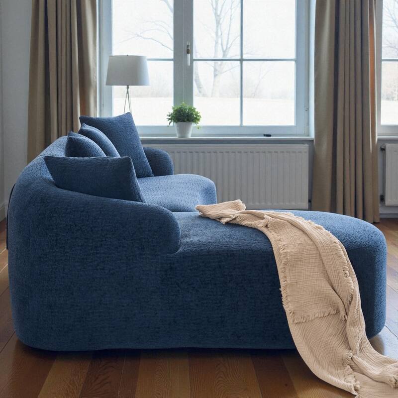 98.8" Boneless L-Shaped Sectional Sofa with Curved Chaise, Modular Chenille Compression Couch with 30D Foam for Living Room