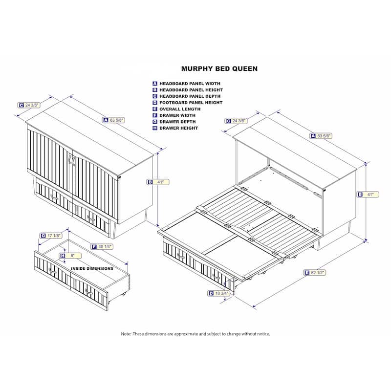 Murphy Bed Chest Queen Size Solid Wood Storage Bed White Modern Space Saving Bed