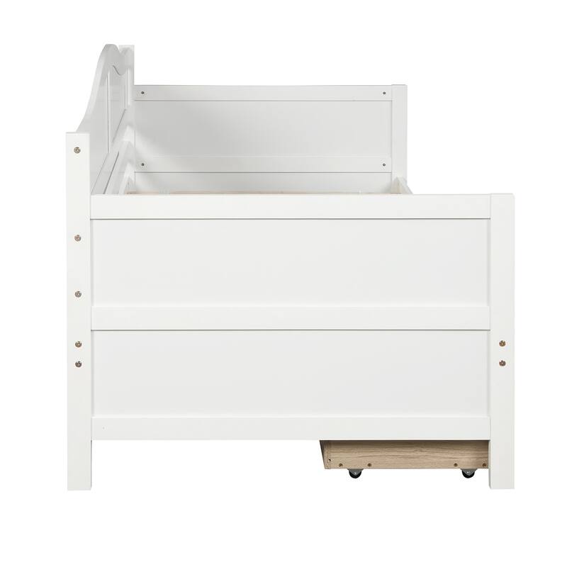 Classic Twin Size Daybed Storage Platform Bed with 2 Drawers, Armrest and Arched Backrest, Sofa Bed for Bedroom Living Room