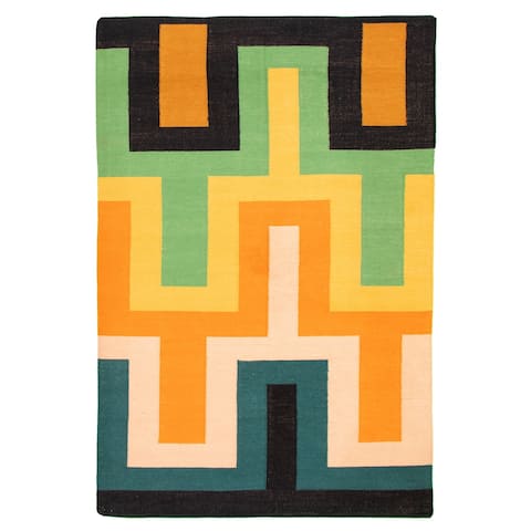 ECARPETGALLERY Flat-weave Bold and Colorful Multi Color Wool Kilim - 6'9 x 9'11