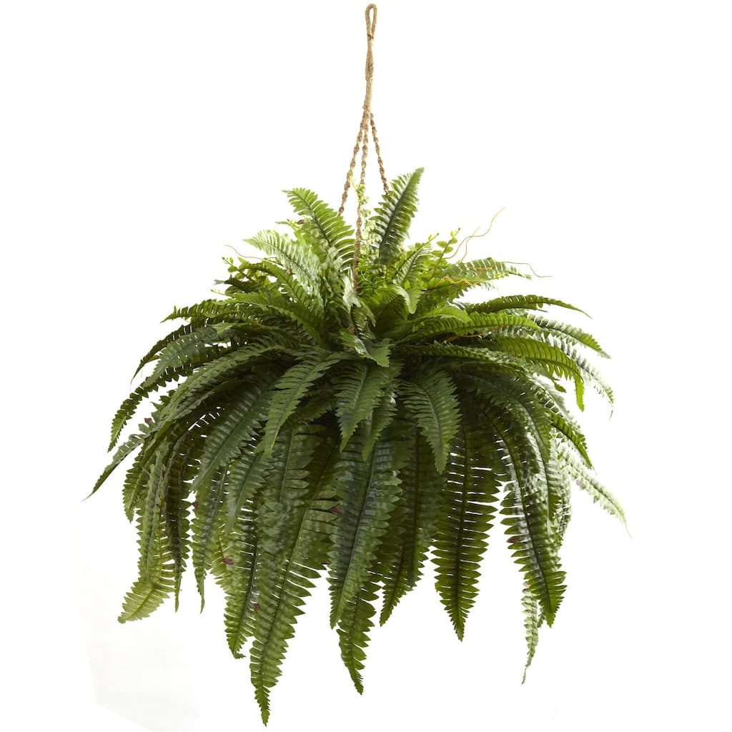 Large Hanging Fern Basket - 36" Decorative Plant Display for Home Office - Elegant Greenery Decor