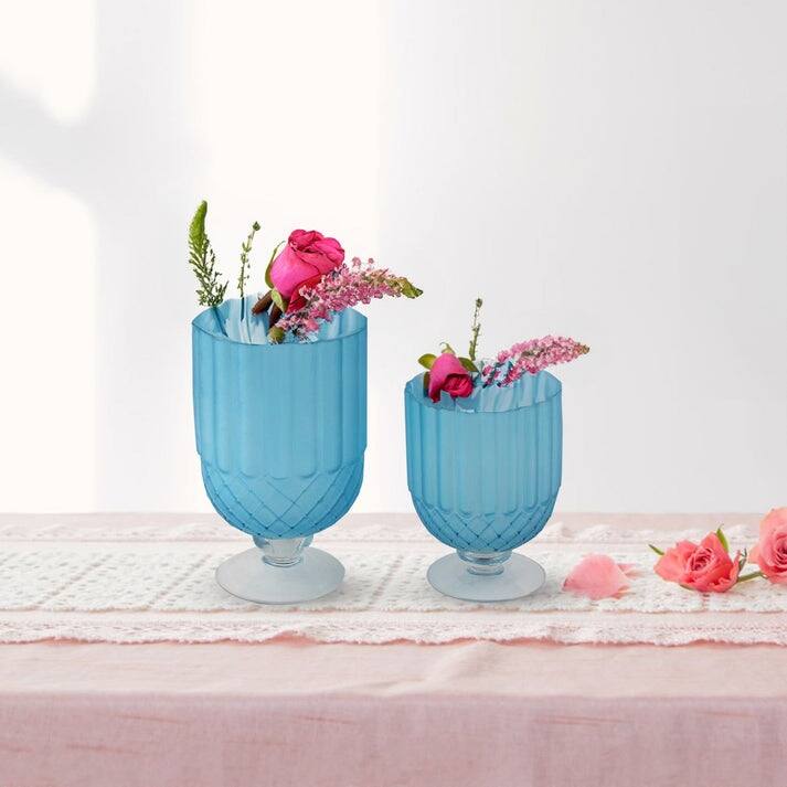 Goblet Style Frosted Glass Table Vases Set of 2 Modern Decor Accent