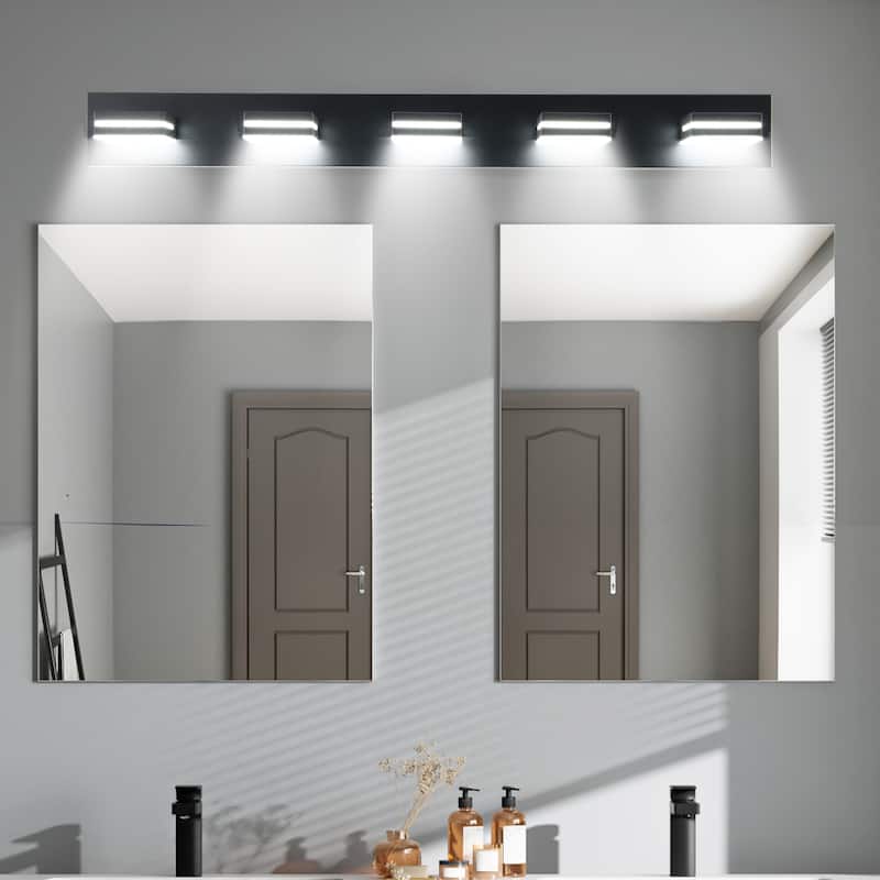 Modern Black LED Vanity Light, 5-Lights Wall Sconce for Bathroom and Mirror, Sleek Minimalist Design, Energy-Efficient