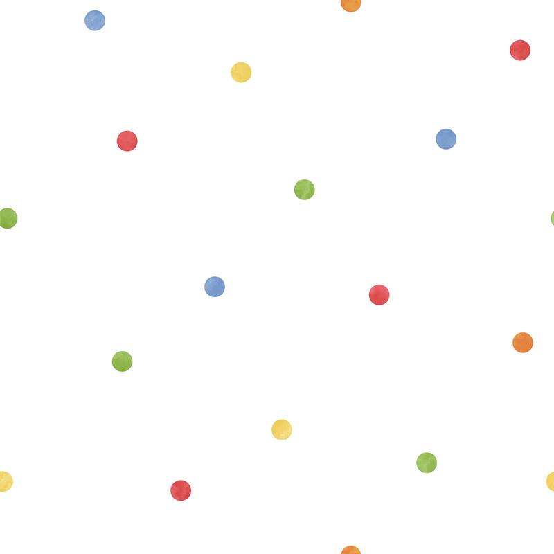 Galerie Wallcoverings Tiny Tots 2 Polka Dots Non-woven Matte Wallpaper Roll - 33 feet x 21 inches - Red/Blue/Green/Yellow