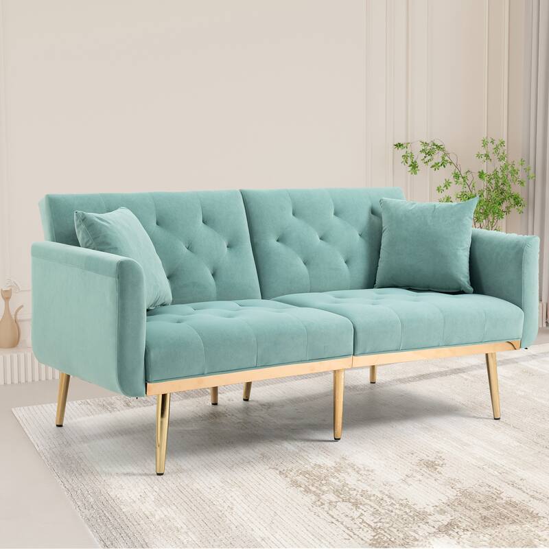 65.35" Velvet Futon Sofa Bed with Adjustable Backrest