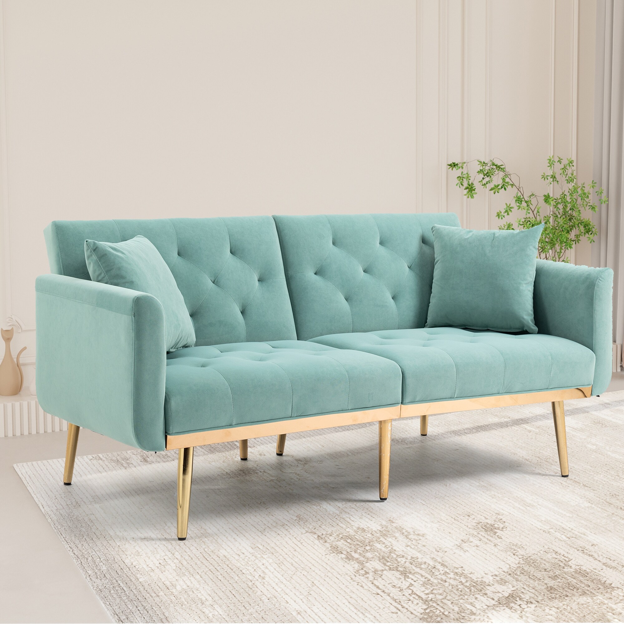 Mint Green Modern Velvet Loveseat Sofa with Rose Golden Metal Feet