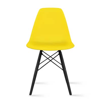 Set of 2 Modern Plastic Eiffel Side Chairs – Armless Molded Shell with Black Wood-Look Eiffel Legs for Dining, Office & Accent