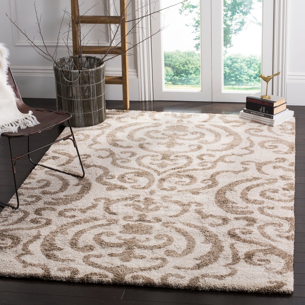 SAFAVIEH Florida Shag Frachia Ornate Damask 1.2-inch Thick Rug