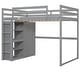 preview thumbnail 4 of 16, Full Loft Bed with Wardrobe, Shelves, and LED Light - Gray