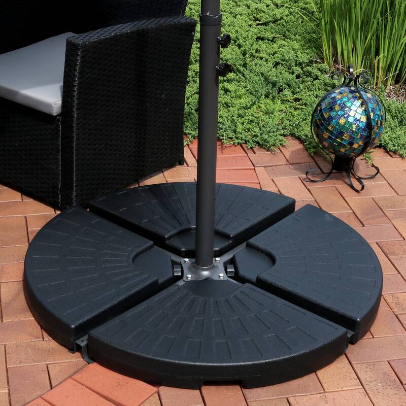 Sunnydaze 10' Offset Patio Umbrella with Cantilever and Cross Base - Round Base Set