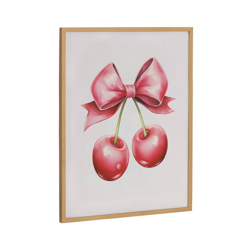 Kate and Laurel Gallery Coquette Preppy Retro Girly Red Pink Bow Cherries Print by The Creative Bunch Studio - 16x20 - Gold