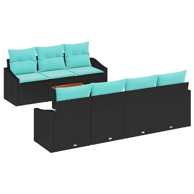 vidaXL 8 Piece Garden Sofa Set with Cushions Black Poly Rattan Acacia - 91.7×24.4×27.2