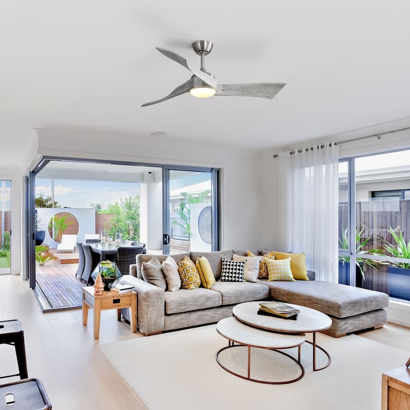 52" Wood Noiseless 3-Blade Ceiling Fans with Dimmable LED Light Optional and Remote, 6-Speed Reversible DC Motor