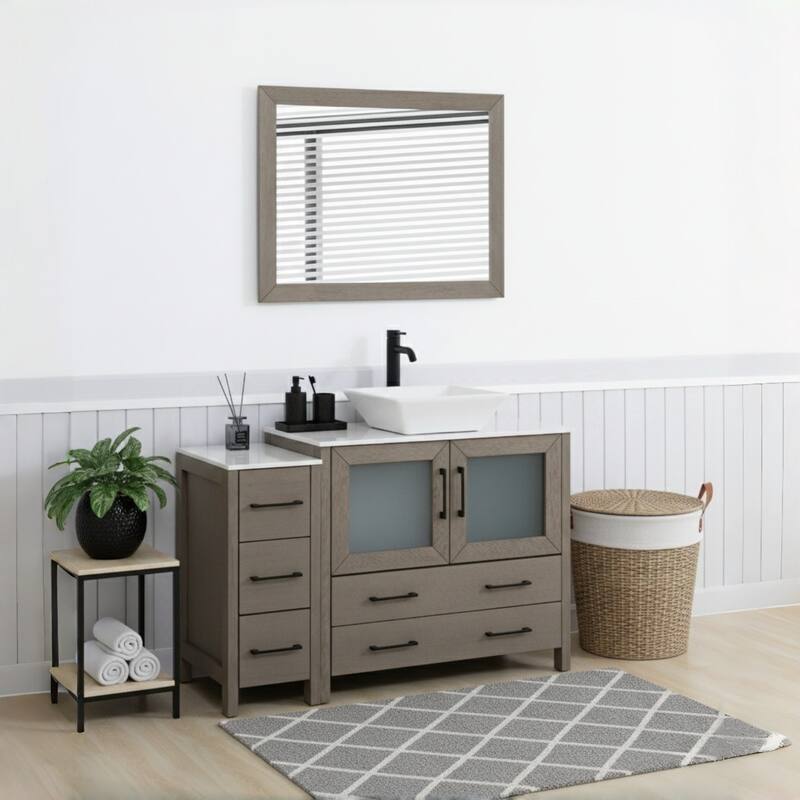 Vanity Art 48" Single Sink Bathroom Vanity Combo Set with Engineered Marble Top and Free Mirror - 48 x 18.5 x 36 Inches