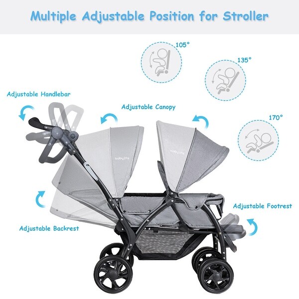 foldable double baby stroller lightweight front & back seats pushchair