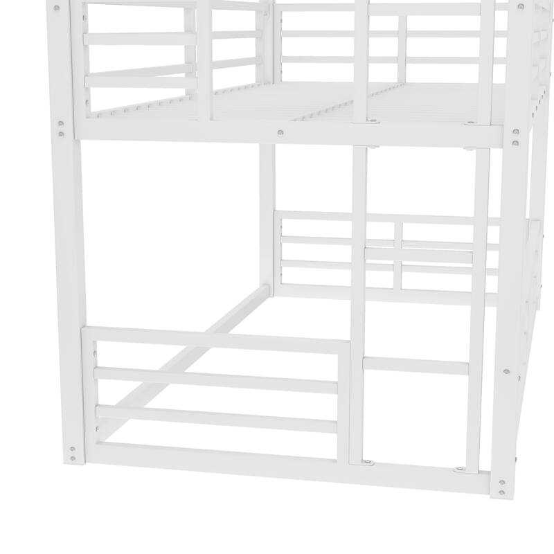 Heavy Duty Metal Bunk Bed Frame, Triple Floor Bunk Bed, Metal Triple Bunk Bed Frame with Safety Guardrails