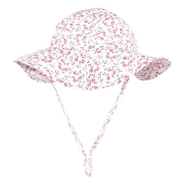 slide 1 of 1, Hudson Baby Infant Girl Sun Protection Hat, Pink Green Peony Pink Green Peony - 0-6 Months