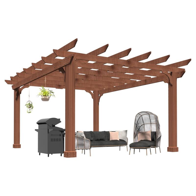 VEIKOUS Outdoor Cedar Wood Pergola Gazebo Kit with Flat Roof Trellis for Patio, Deck, Garden and Backyard