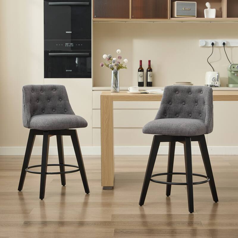 25" Swivel Bar Stools Set Of 2-Modern Counter Height Stools With Linen Upholstery&Button Tufted Back