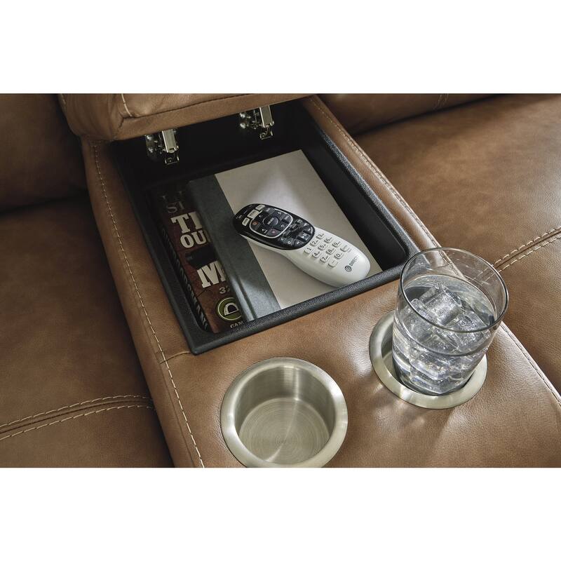 Signature Design by Ashley Trasimeno Caramel Power Reclining Loveseat with Console - 79" W x 40" D x 42" H