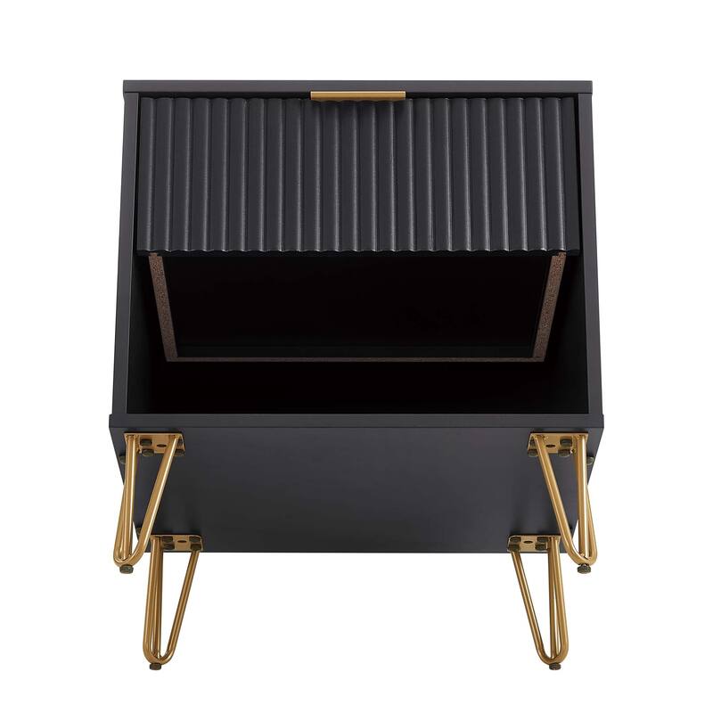 20" Fluted Nightstand with Single Drawer and Metal Legs Modern Design