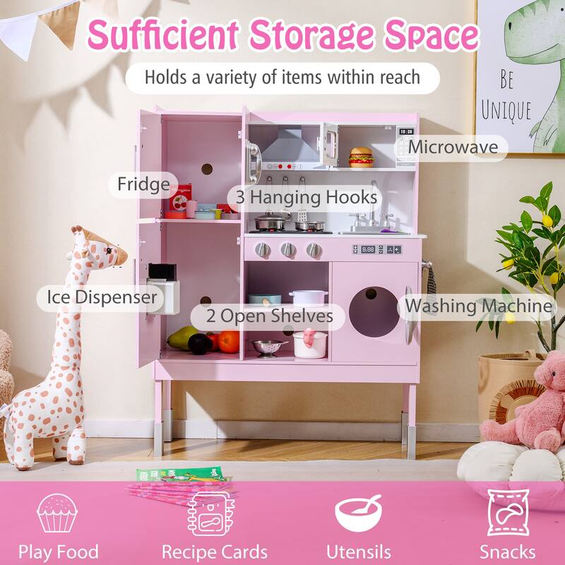 Gymax Kids Pretend Kitchen Play Set Toddler Toy Wooden Chef Height