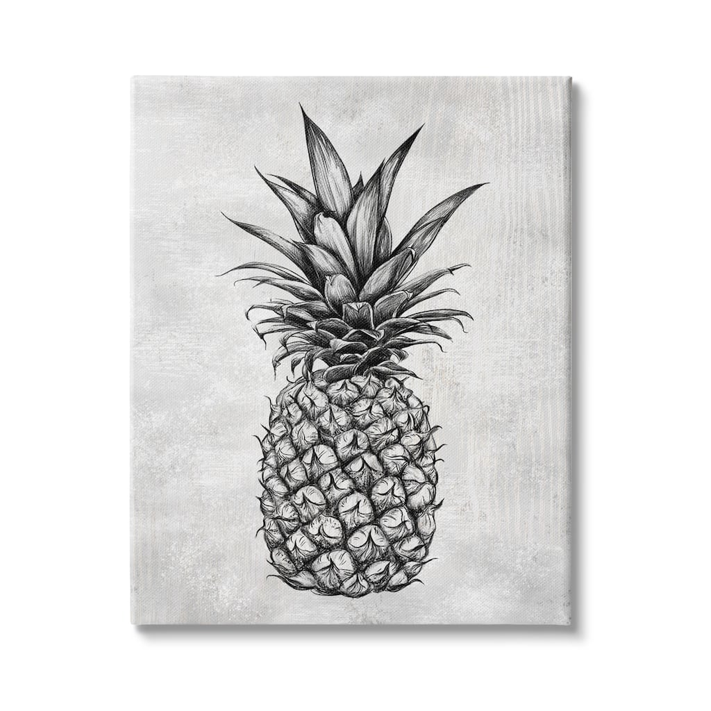 Stupell Bold Pineapple Line Drawing Rustic Pattern Black White Canvas Wall Art - Grey